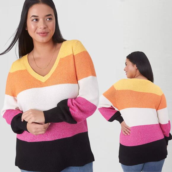 NEW Lane Bryant Classic V-Neck Tunic Pullover Sweater Striped Soft 16/18 XL/XXL - Picture 1 of 11